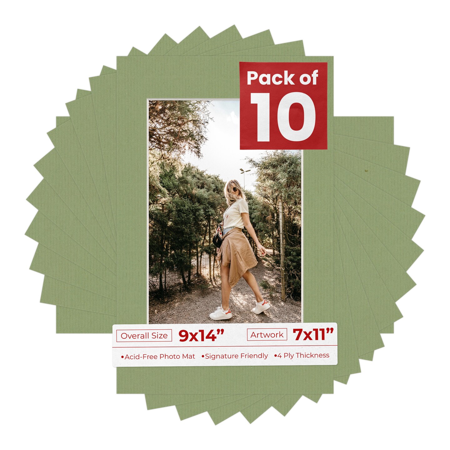 Palm Leaf Green Mat Board for 9x14 Frames - Fits 7x11 Photos, Color ...