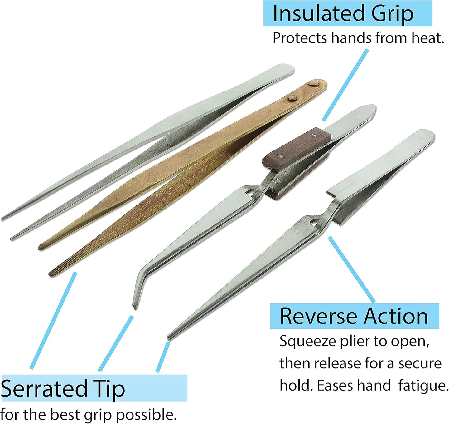 The Beadsmith Soldering Tweezer Set – Plastic Storage Pouch Included – Variety of Tweezer Types for Solder & Repair Bench Work – Precision Tool for Crafting and Jewelry Making