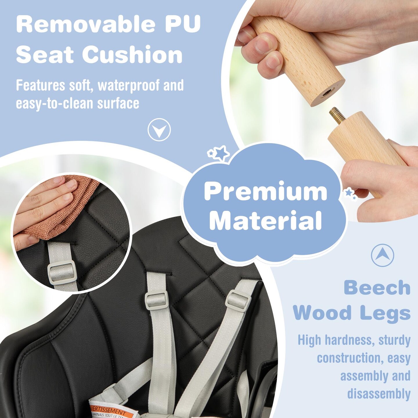 Costway 6-in-1 Convertible Wooden Baby Highchair Infant Feeding Chair with Removable Tray Black/Grey/Pink/White/Beige