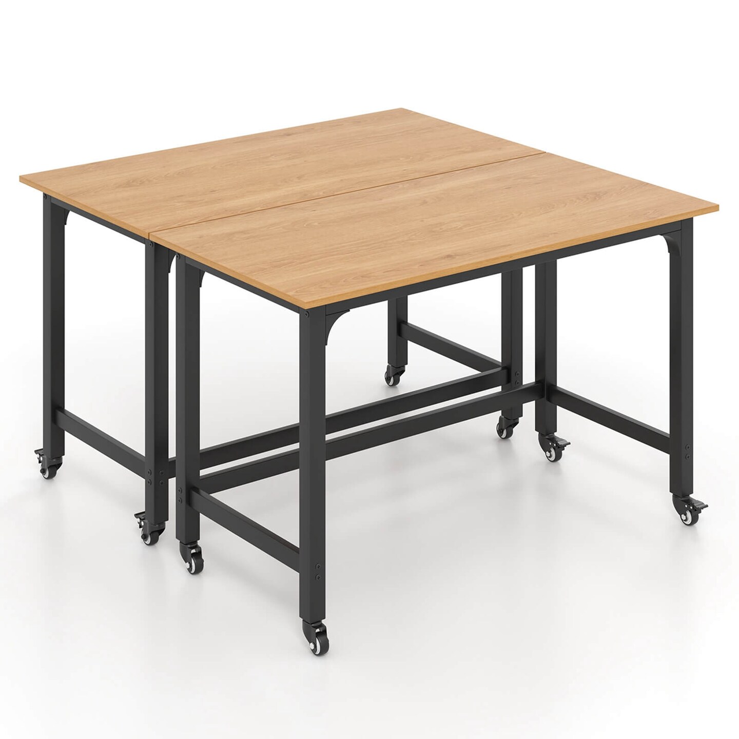 Costway 1/2/4 PCS Rolling Computer Desk Metal Frame PC Laptop Table Wood Top Study Workstation