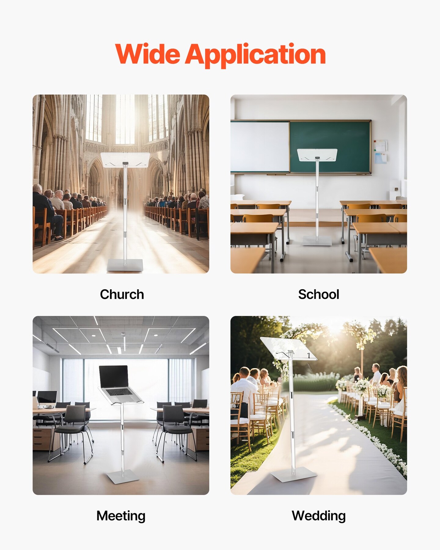43 Inch Acrylic Podium Stand with Adjustable Angle and Book Clips