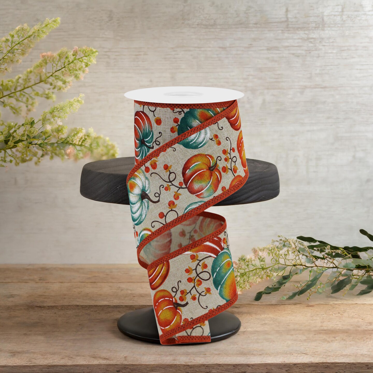 2.5&#x22; Pumpkins Bittersweet Ribbon: Light Natural (10 Yards)