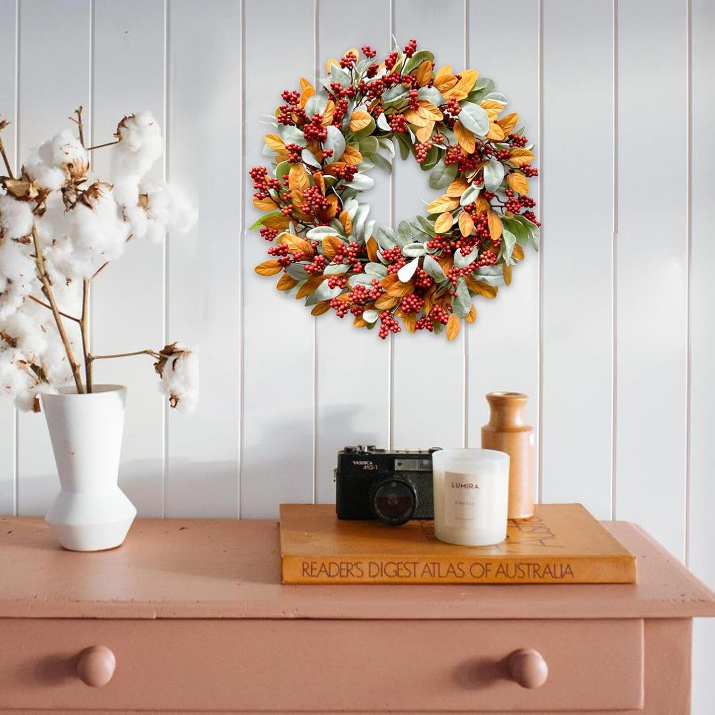 18inch Autumn Wreath(Orange)13.39&#x22;D x 14.57&#x22;W x 3.15&#x22;H