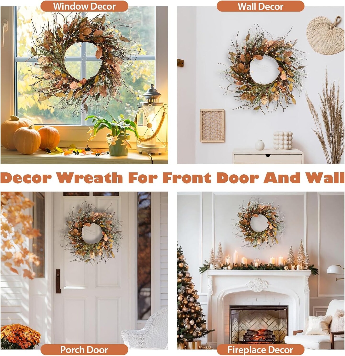 26 Inch Fall Wreath for Front Door Pip Berry Pinecone Autumn Wreath with Pine Needle(Pinecone Wih Dark Leaf)24&#x22;D x 24&#x22;W x 4&#x22;H