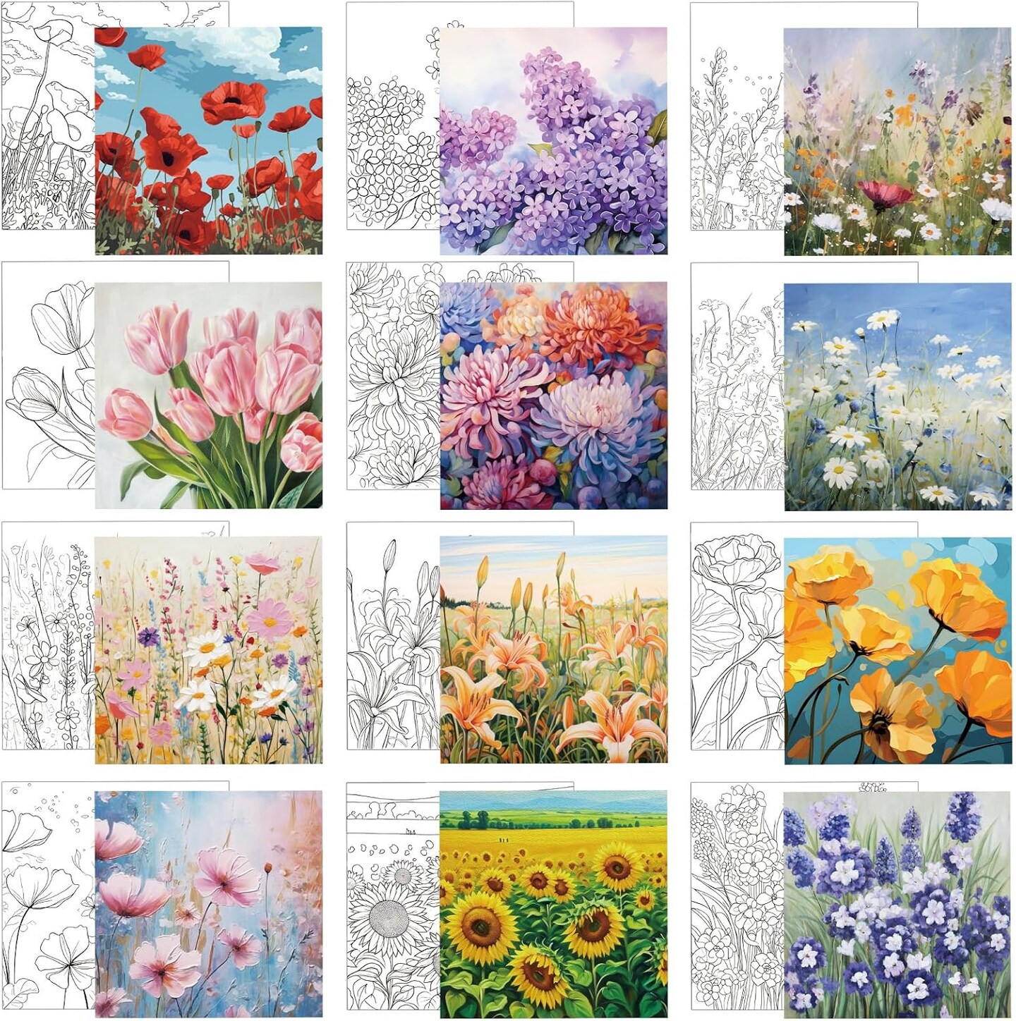 12 Pcs Pre Drawn Canvas)(Multicolor)7.87 x 7.87 x 1.57 inches