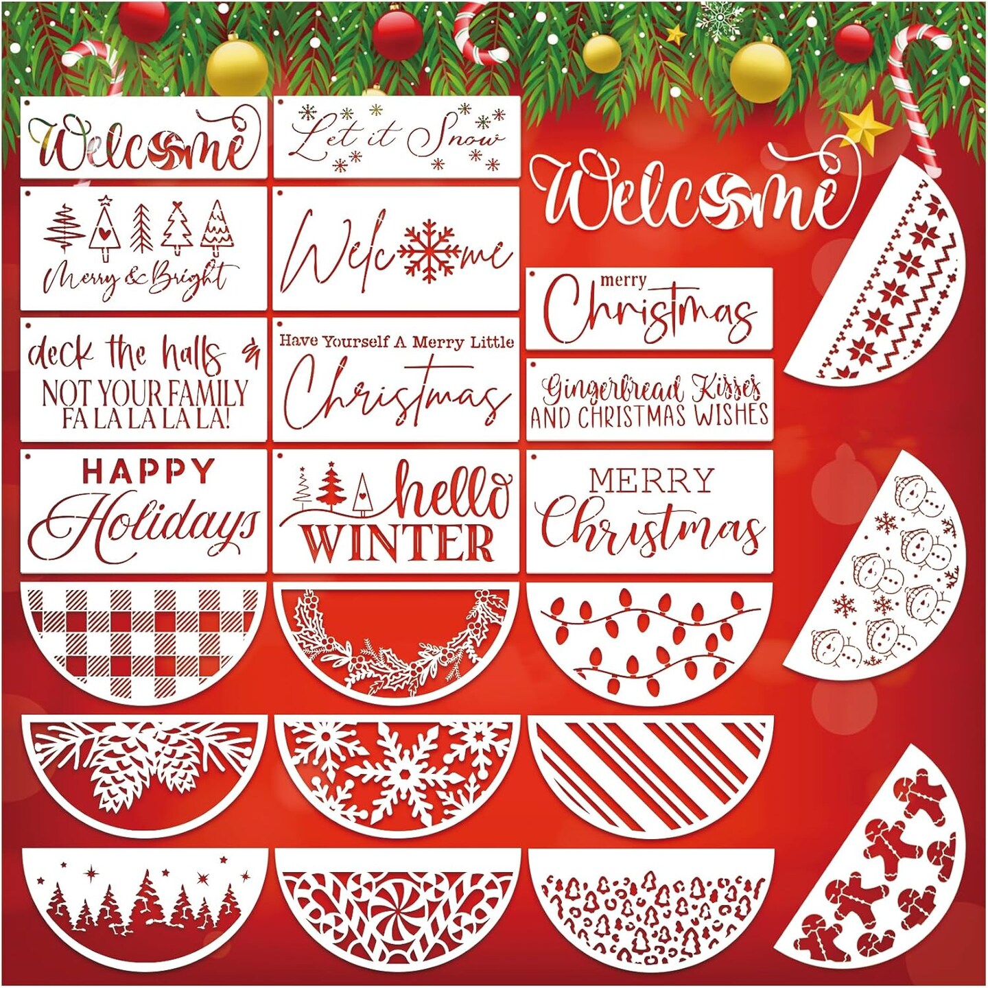Christmas Doormat Stencils Reusable Holiday (half23) 11.8&#x22;L x 5.9&#x22;W
