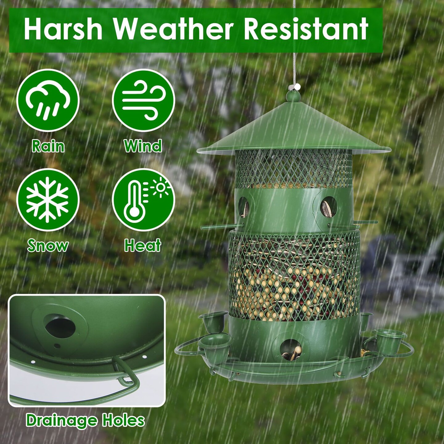 Wild Bird Feeder Squirrel-Proof Chew-Proof Metal Bird Seed Feeder Outdoor Hanging Bird Feeder With 360&#xC2;&#xB0; Circular Perches Water Cups For Yard Garden Patio