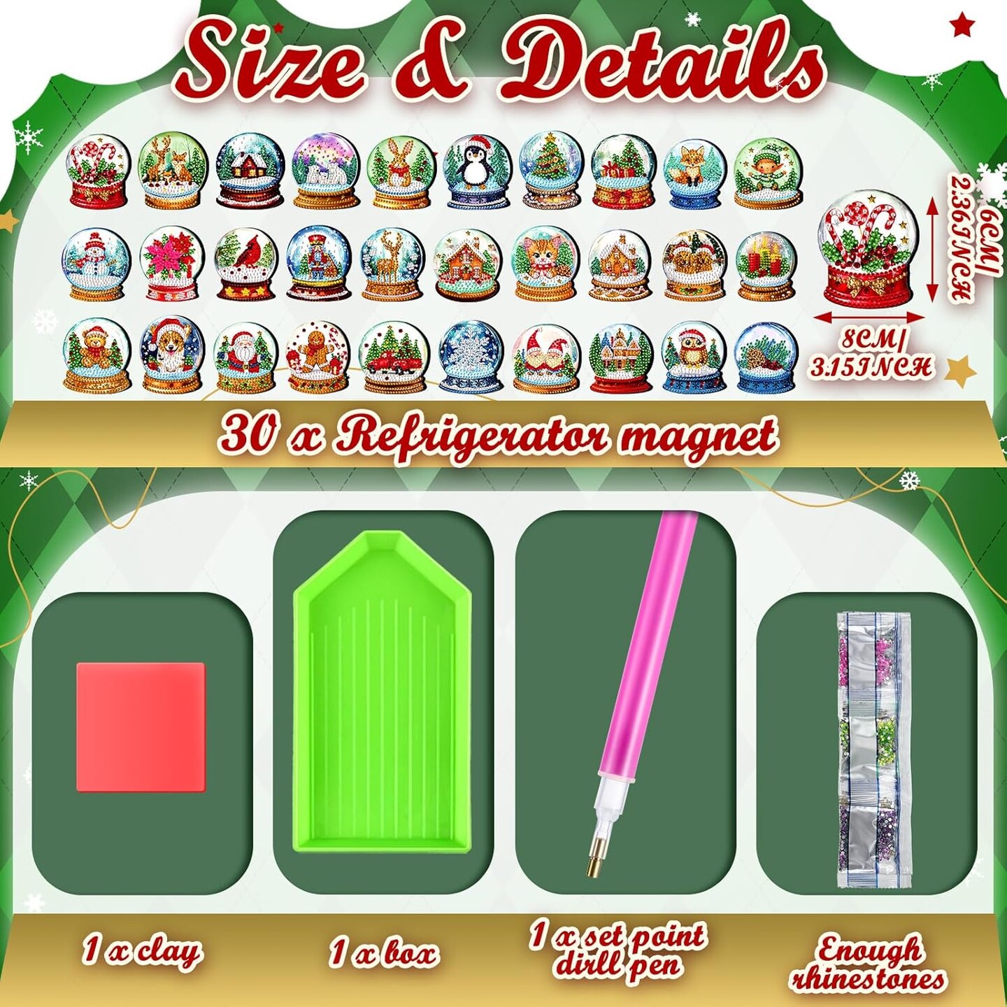 30 Pcs Christmas Diamond Painting Magnets Kits Winter Adult