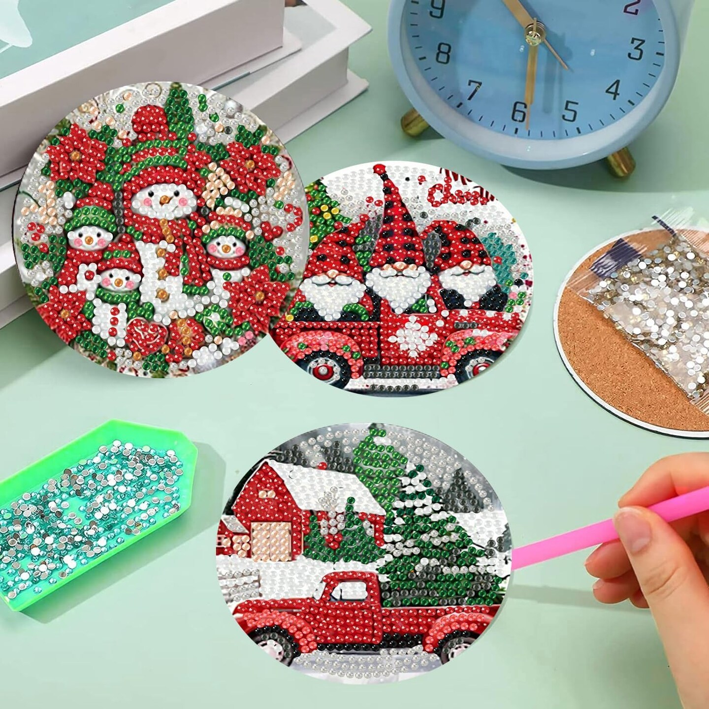 8 Pieces Christmas Diamond Painting Coasters Kits for Adults(Christmas)