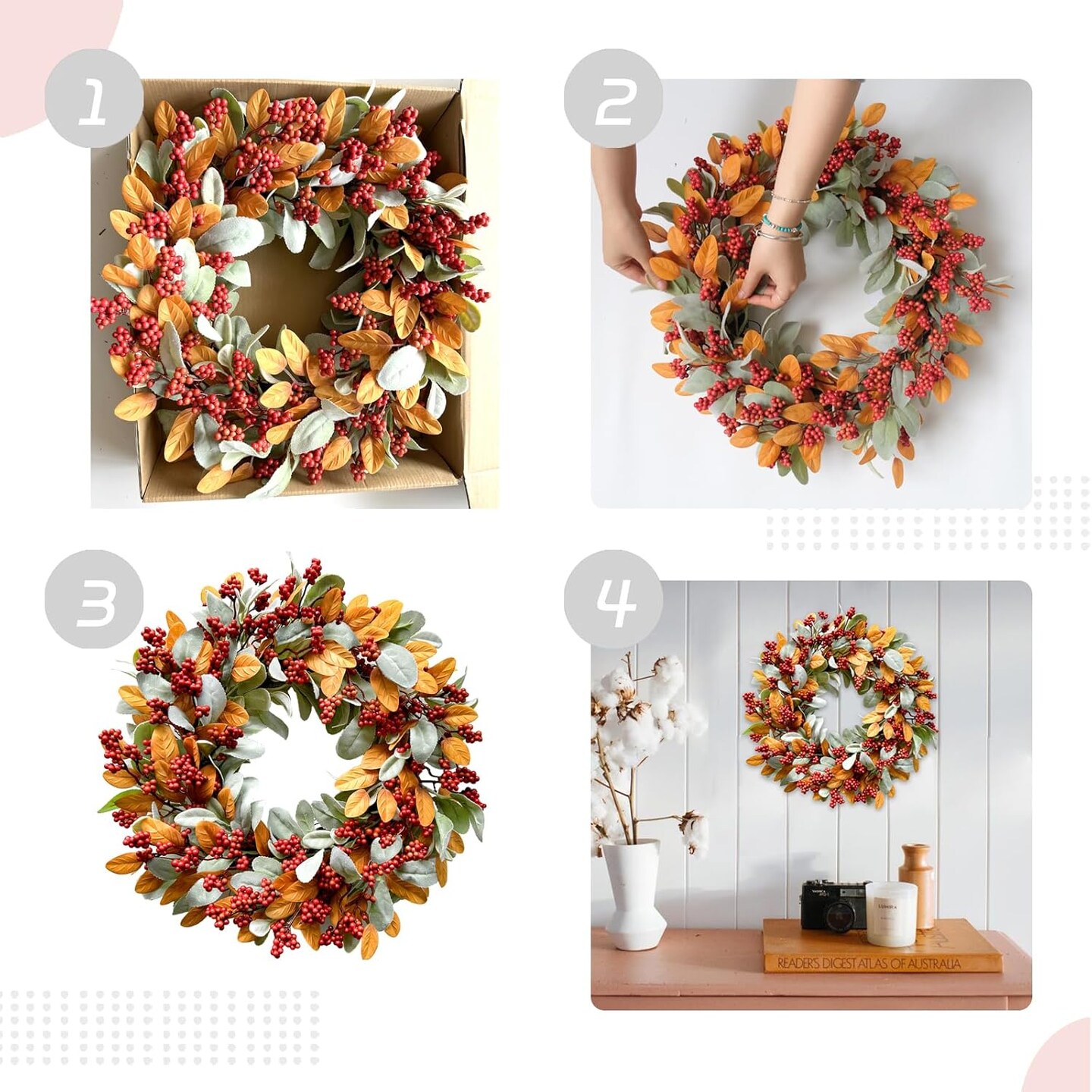 18inch Autumn Wreath(Orange)13.39&#x22;D x 14.57&#x22;W x 3.15&#x22;H