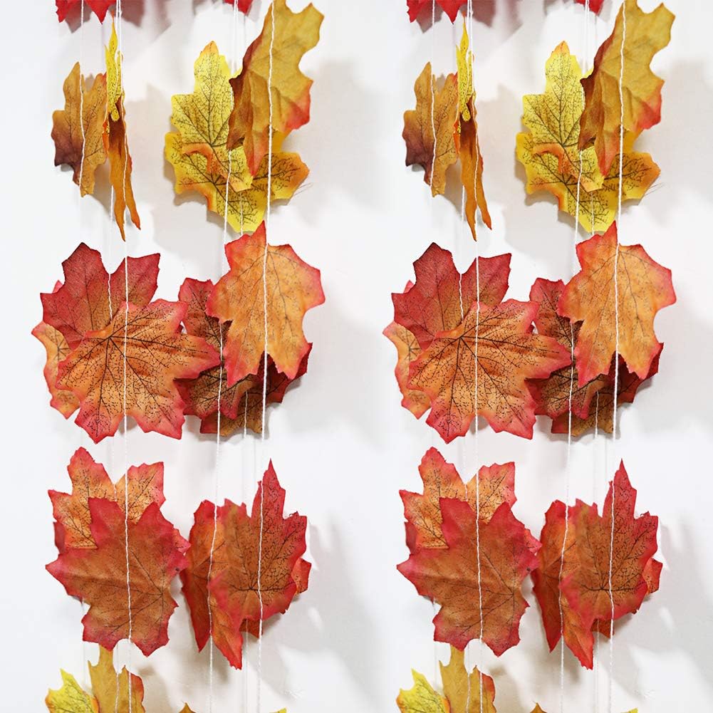 Fall Maple Leaf Garland, Artificial Autumn Maple Leaves Plants Vine Hanging Garland(Orange, Red, Yellow)6.65 x 3.94 x 2.24 inches
