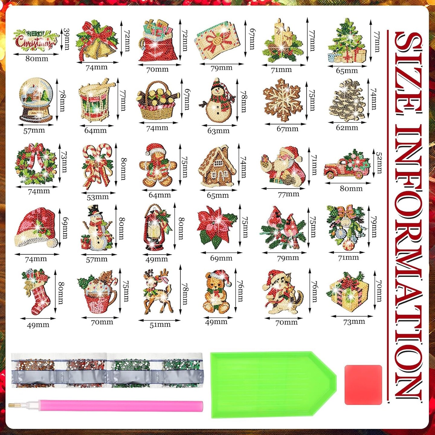 30 Pcs Christmas Diamond Painting Magnets Kits(Xmas)