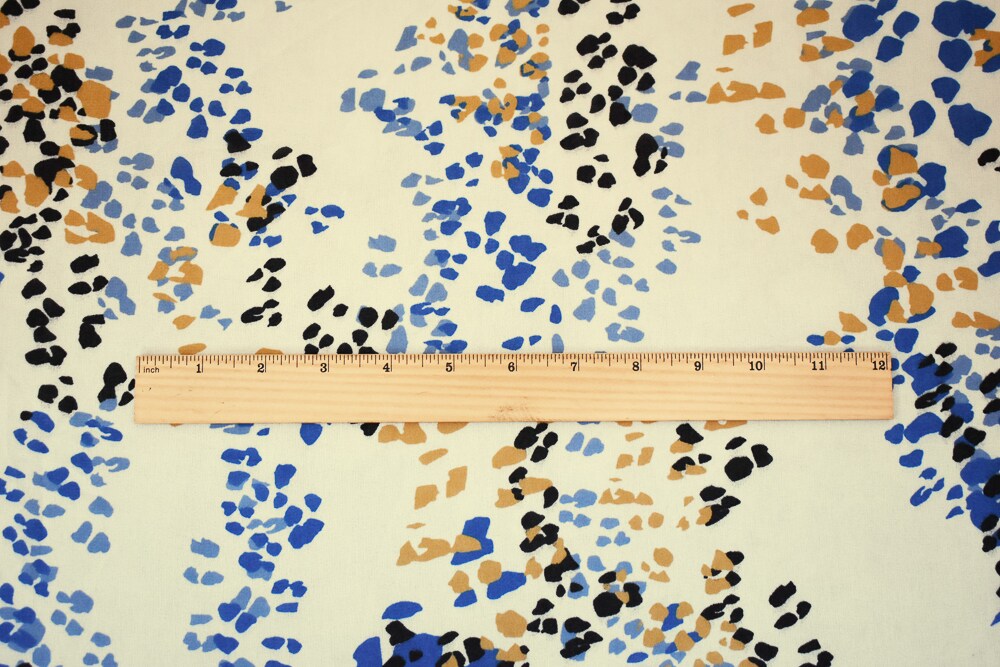Ivory-Blue-Multi Abstract Spots Printed Poly Chiffon Woven Fabric By the Yard