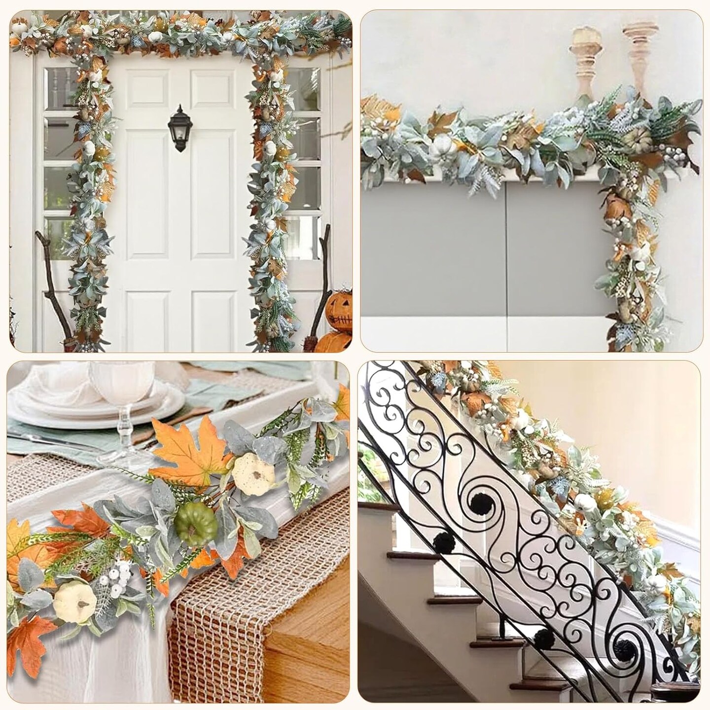5.9FT Fall Decor Fall Garland with Pumpkin, Plush Rattan and Fern,(Fall Leaves)8.82 x 8.31 x 4.29 inches