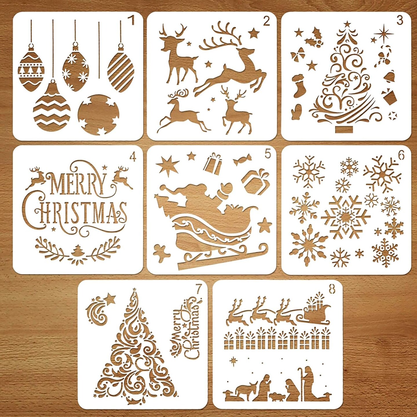 8 Pcs Christmas Stencils Template - Reusable 5&#x22;L x 5&#x22;W