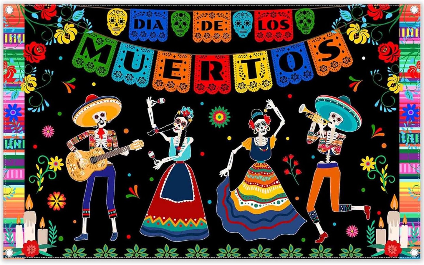72x43inch Polyester Day of The Dead Backdrop(Colorful Pattern)