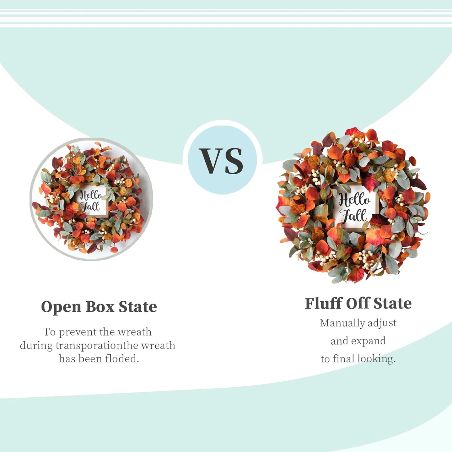 Fall Front Door Wreath,22' Artificial Lambs Ears Leaves Wreath(Different Leaves White Berry Lambs Ear Leaves)