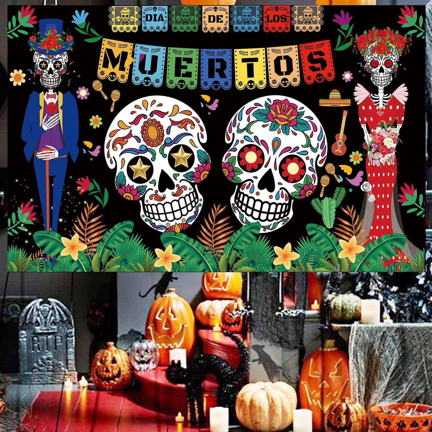 Day of The Dead Backdrop Dia DE Los Muertos Extra Large Fabric Banner(Day of The Dead)
