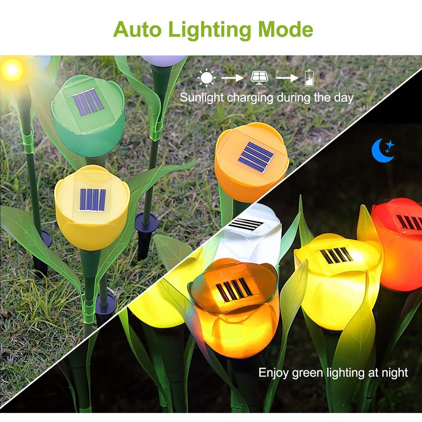 6 Pcs Solar Garden Tulip Flower Light Outdoor Solar Pathway light IP54 Water-resistant Landscape Lights