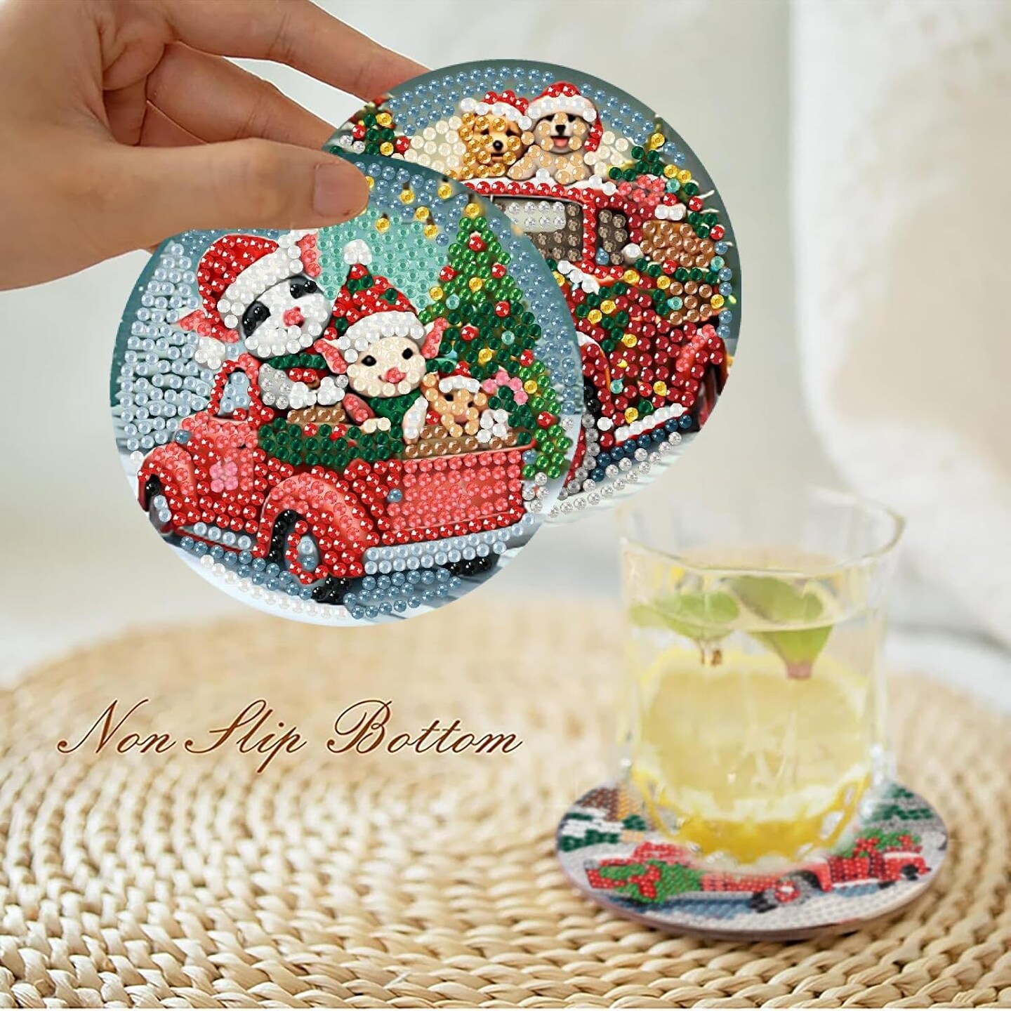 8 Pcs Christmas Diamond Art(Coasters-jxbd26)4&#x22;L x 4&#x22;W