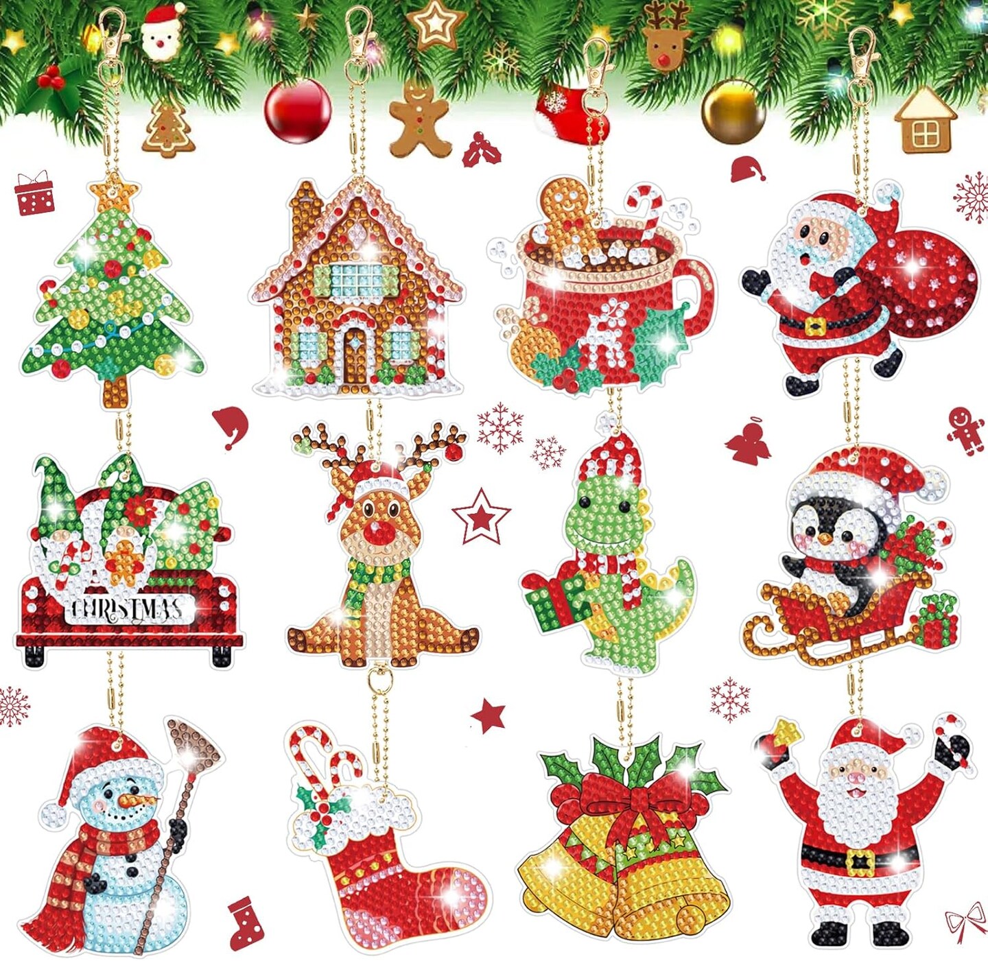 12 Pieces Christmas Diamond Art(12Pcss Christmas Crafts)8 x 5.8 x 0.18 inches