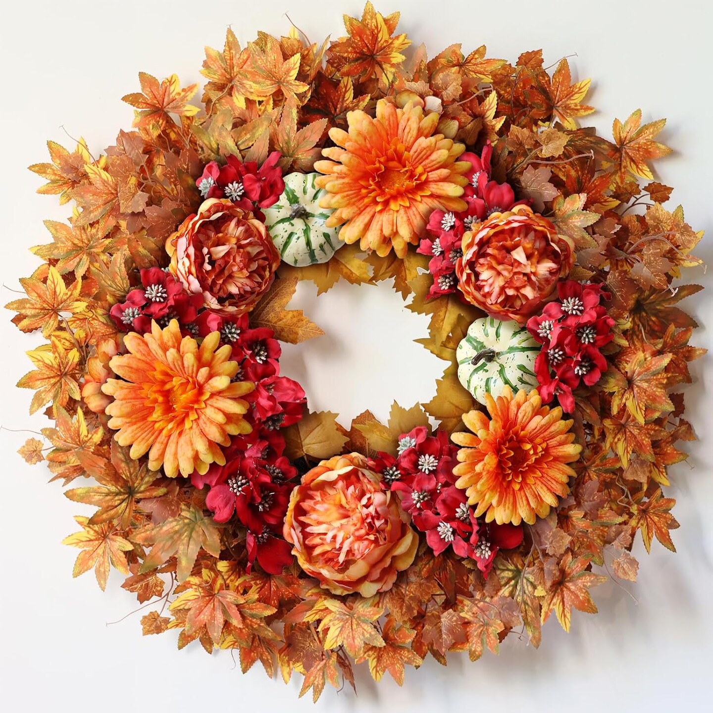 26" Fall Wreath for Front Door - Large Artificial Maple Leaves Fake ...