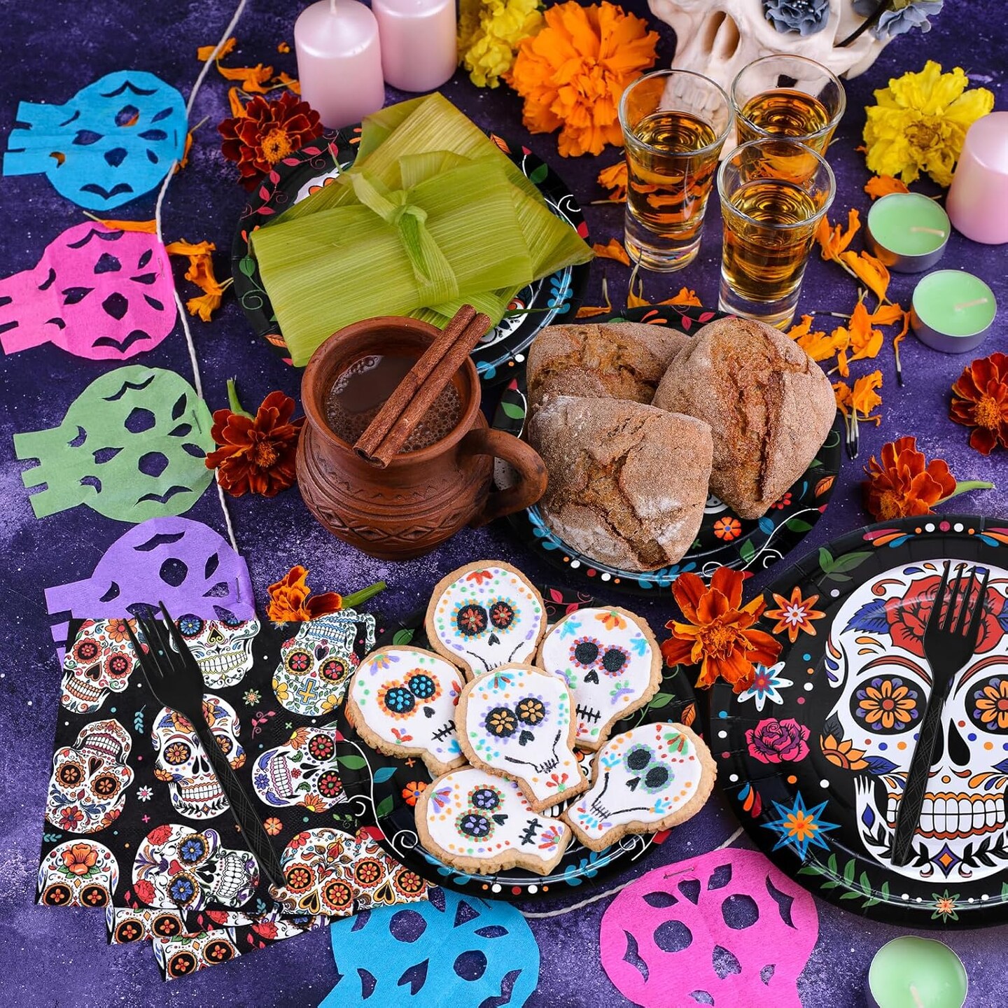 96 Pieces Day of the Dead Tableware Set(Multicolor)