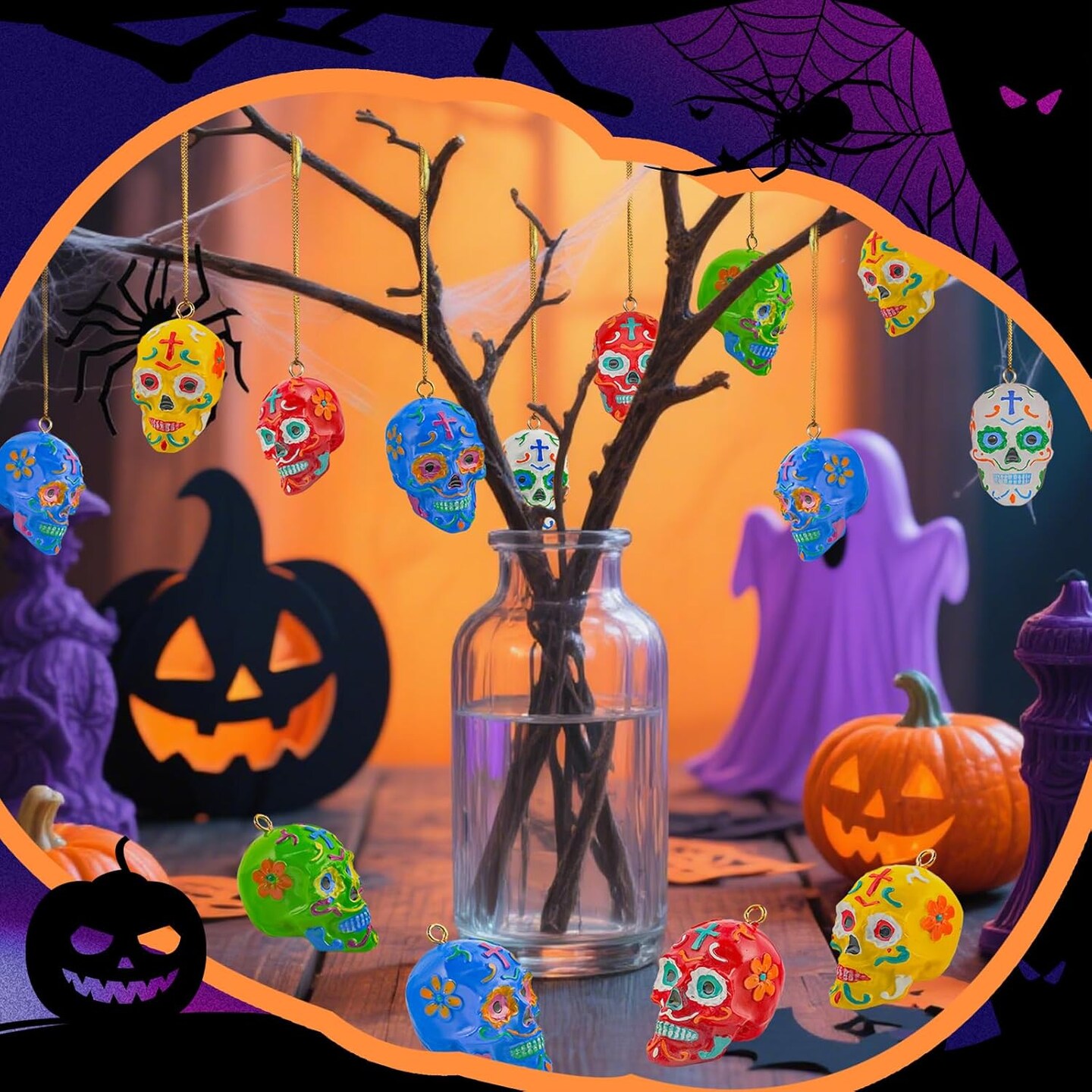 15 Pcs Day of The Dead Resin Sugar Skull Ornaments