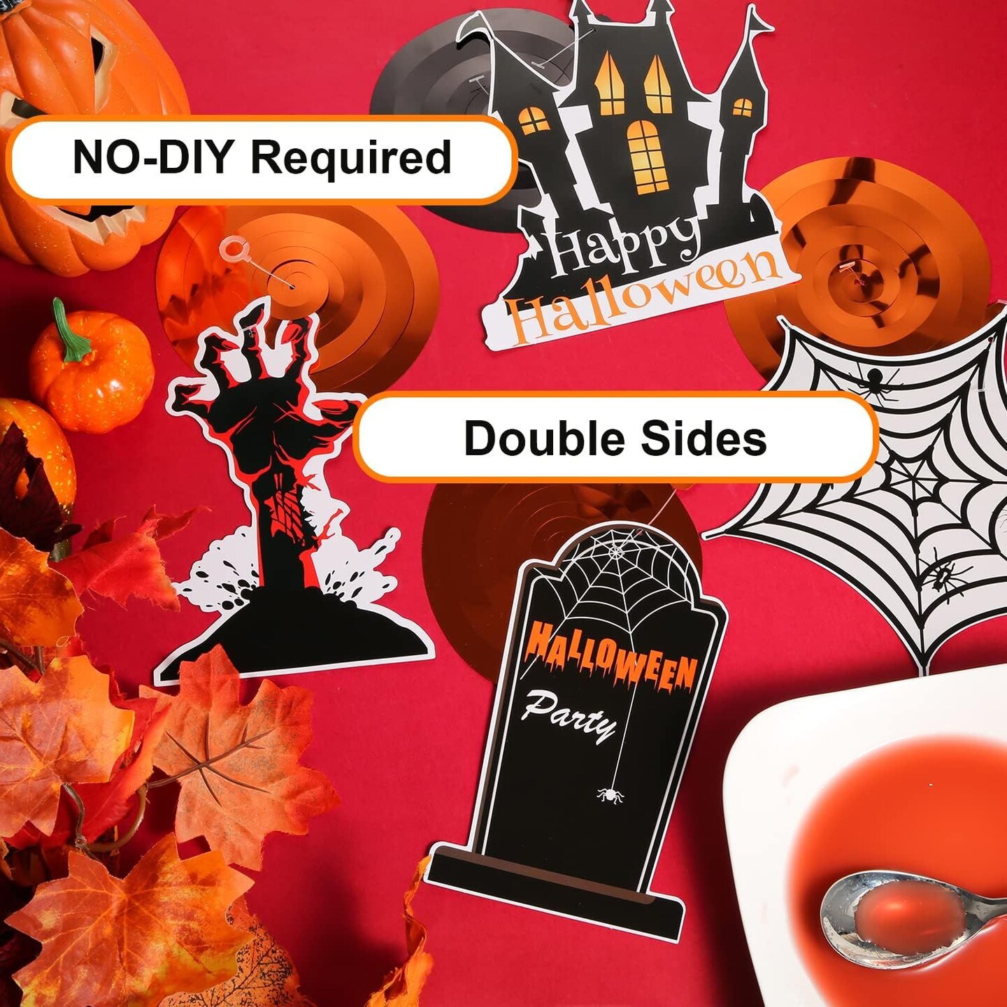 36Pcs Halloween Hanging Swirl Decorations Skeleton Spider Ghost Spooky Ceiling Decor Double Sided Paper Boo Day Card Foil Streamers for  Outdoor Indoor Halloween Trick or Treat Decor Supplies