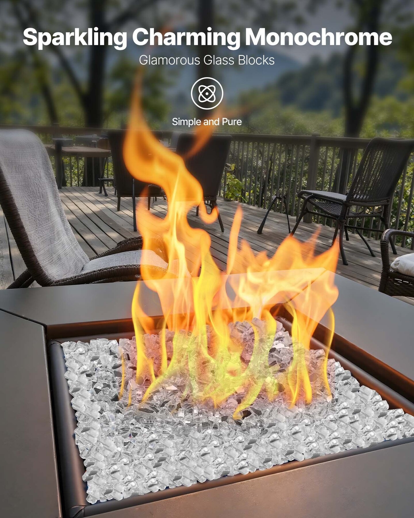 10 LBS Fire Glass 1/2-Inch Fireplace Glass Rocks for Fire Pit Table Clear
