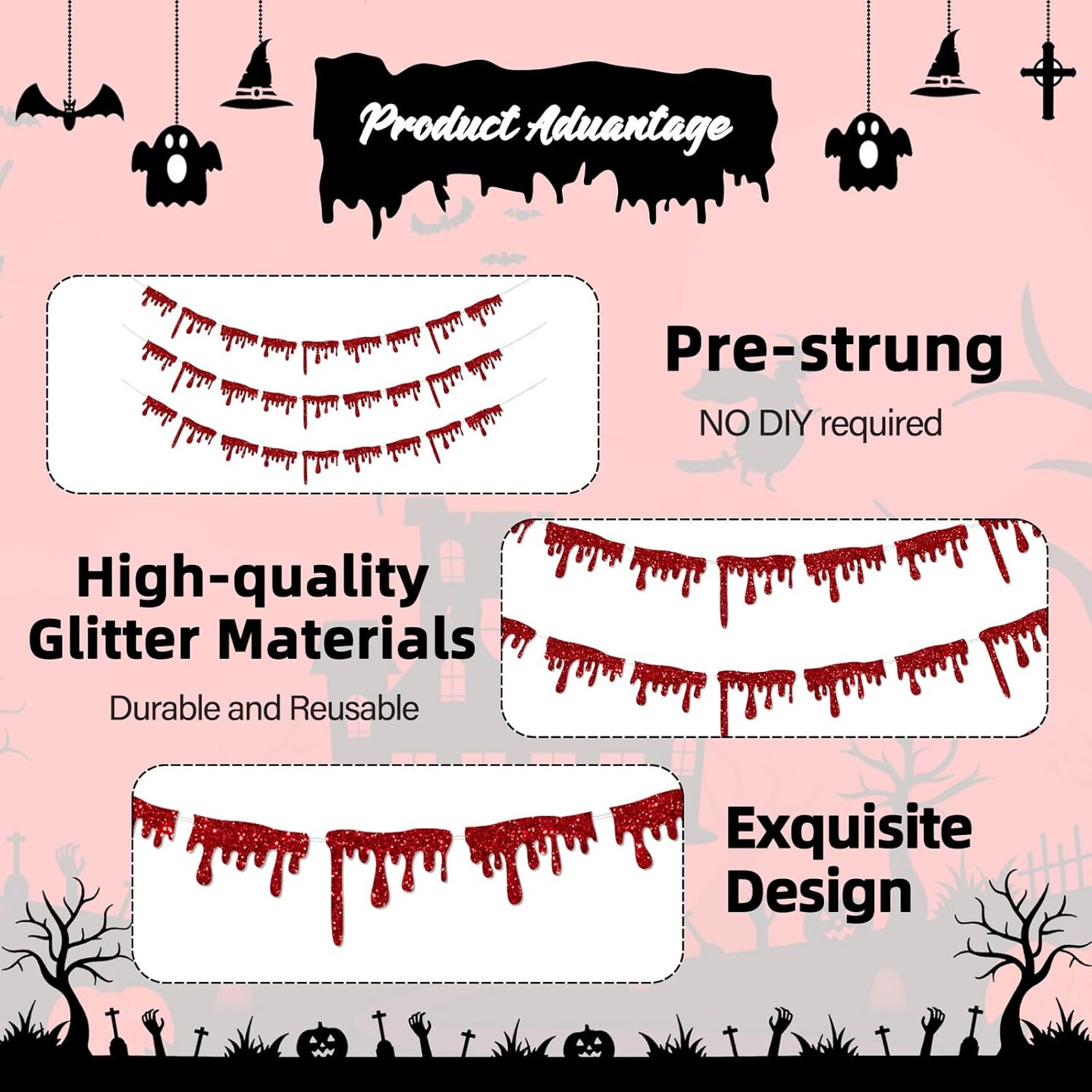 Red Blood Drop Banner for Halloween Party Decorations(Red)