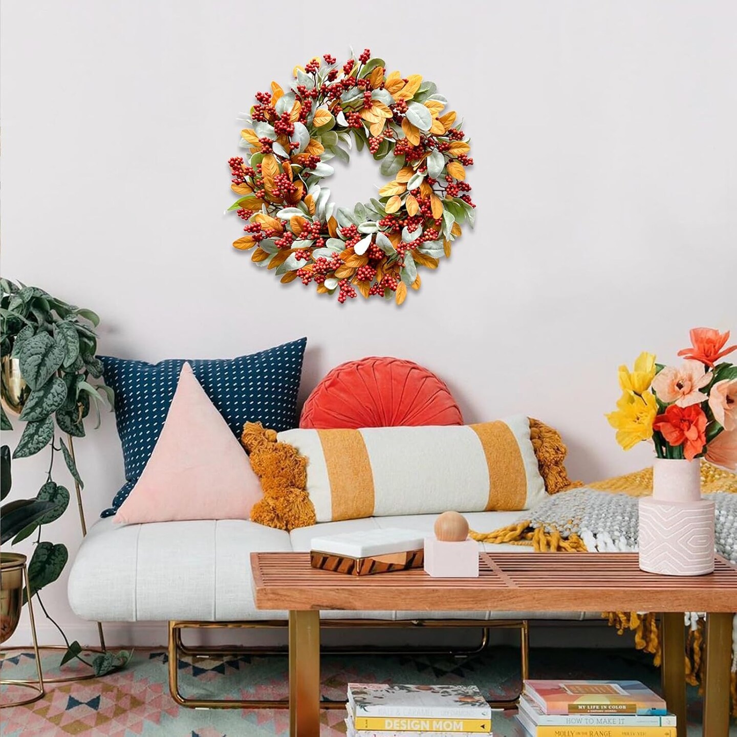 18inch Autumn Wreath(Orange)13.39&#x22;D x 14.57&#x22;W x 3.15&#x22;H