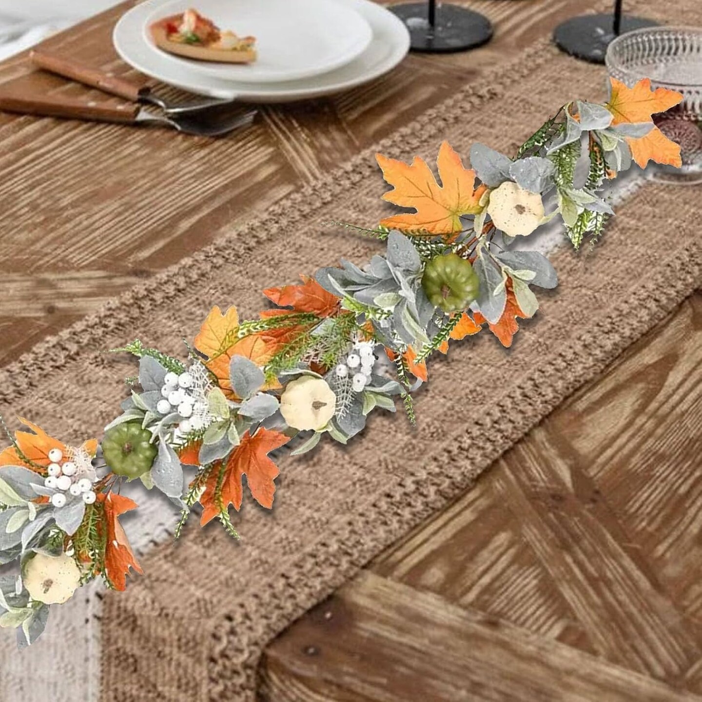 5.9FT Fall Decor Fall Garland with Pumpkin, Plush Rattan and Fern,(Fall Leaves)8.82 x 8.31 x 4.29 inches