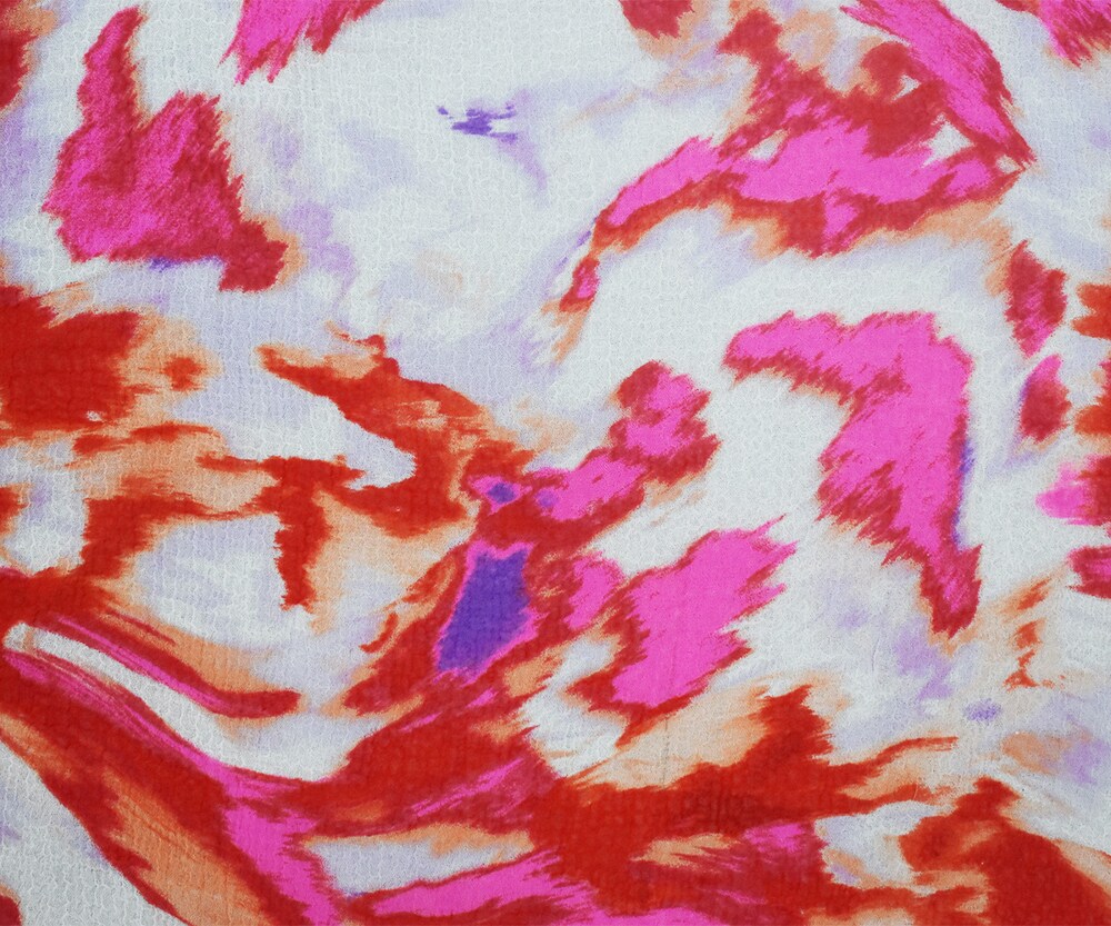 Red-White-Multi Abstract Printed Poly Crinkled Yoryu Chiffon Fabric By the Yard