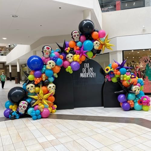135 Pcs Day of the Dead Balloon Arch Kit Dia De Los Muertos Decorations(Colorful)