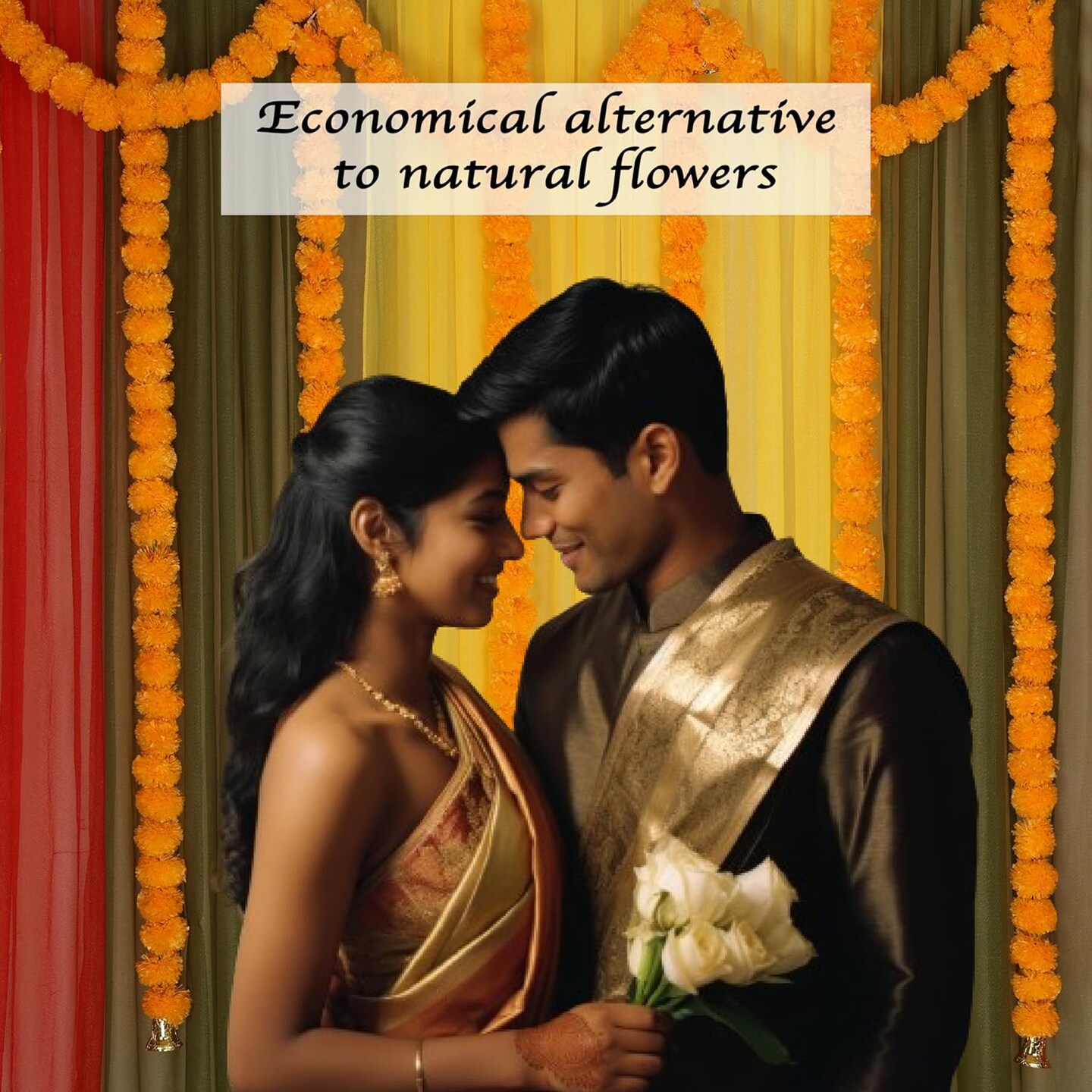 5 PC 4.5 Feet Long Strands Artificial Marigold Flowers (Mango)