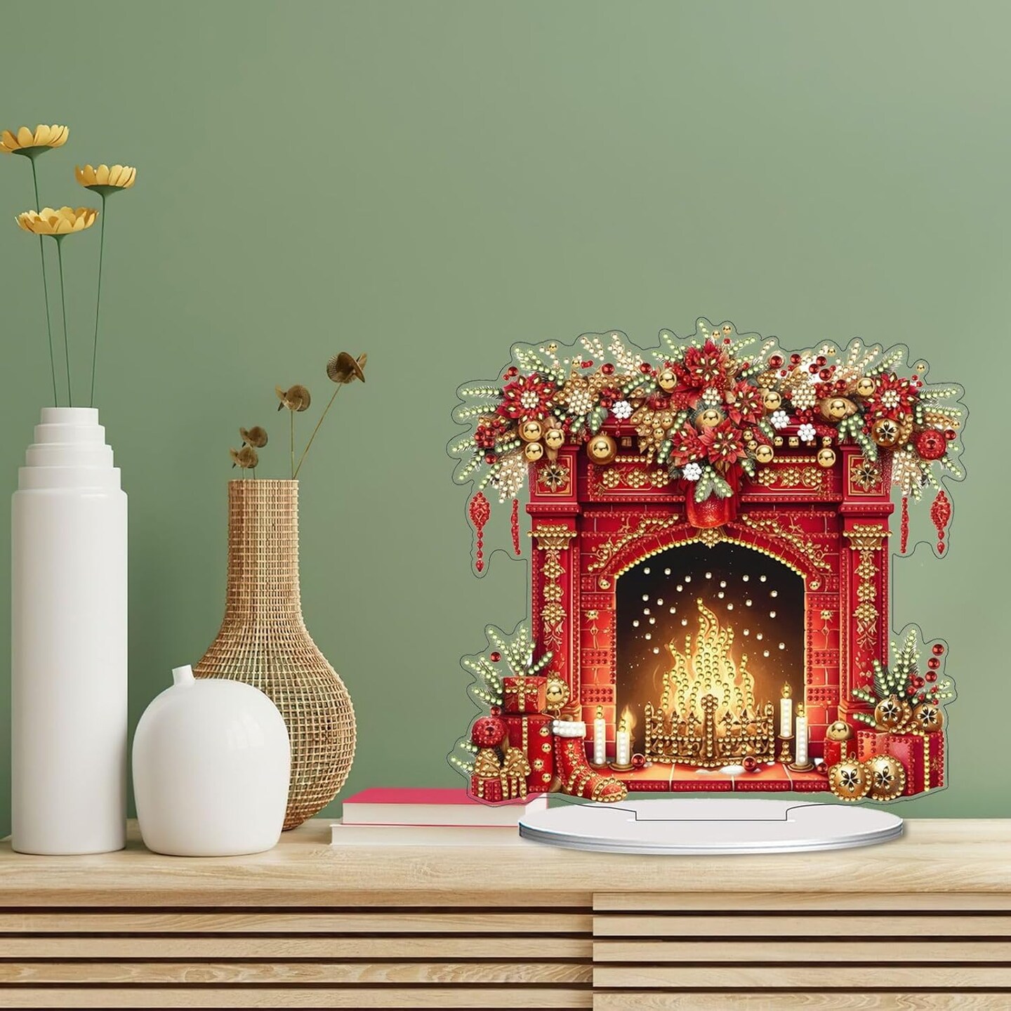 Christmas Fireplace Diamond Art Tabletop Ornament Kit Double Sided