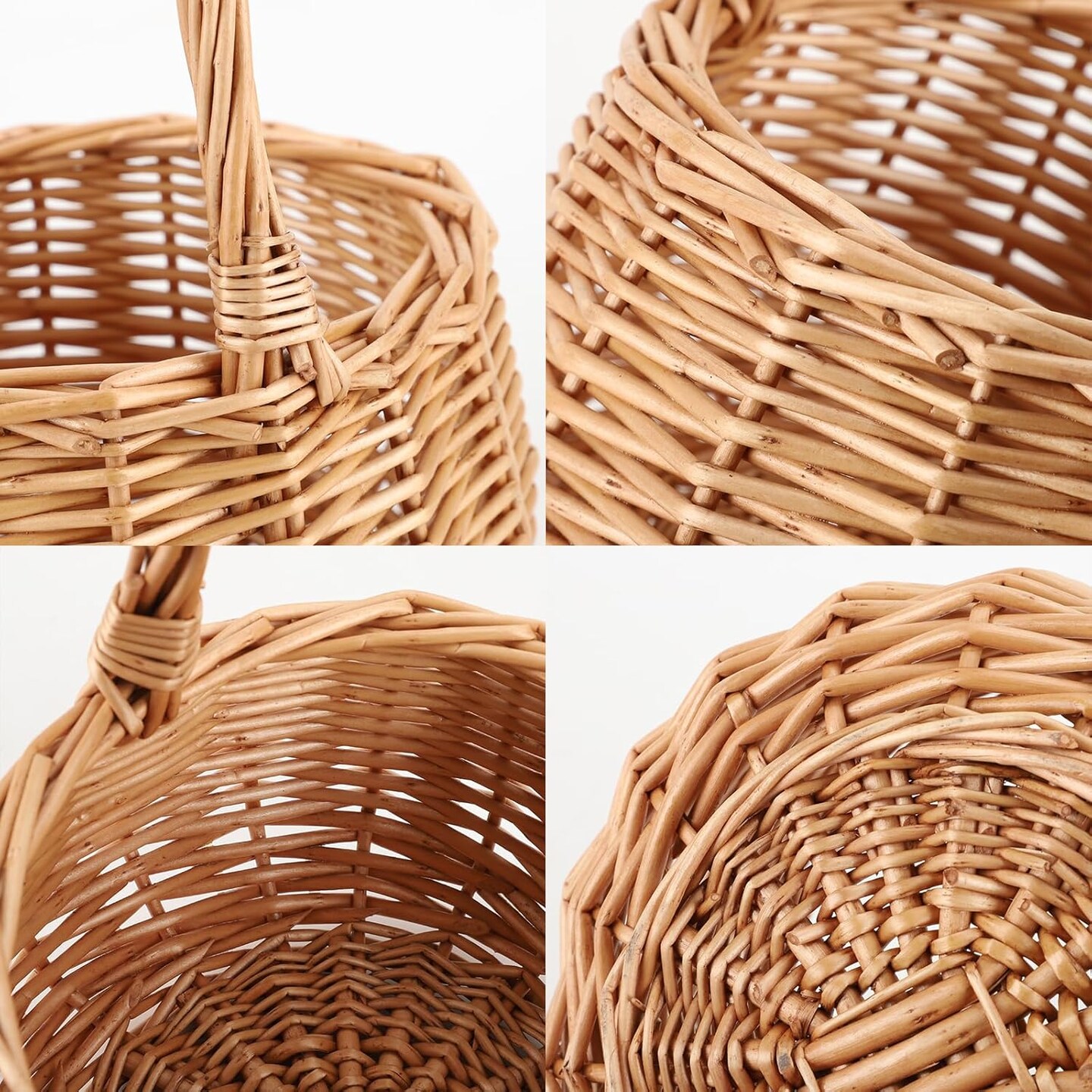Small Gift Wicker Picnic Basket with Handle,Willow Flower Girl Basket for Weddings, Garden and Home Decor -Wicker Storage Basket-Natural