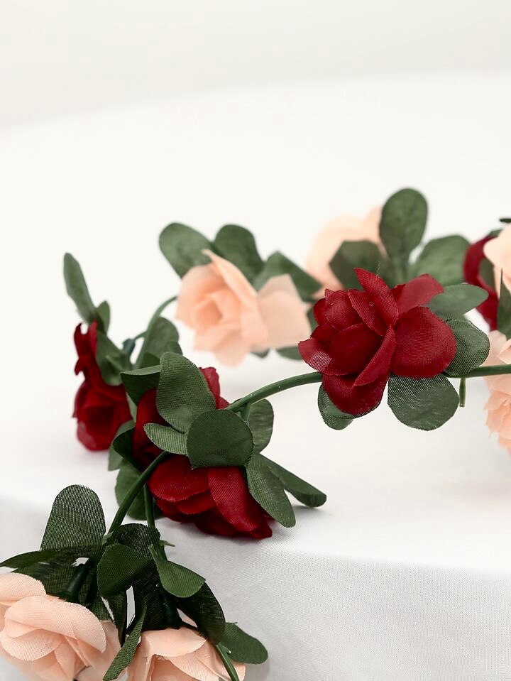 Artificial Flower Garland, Fake Burgundy Peach Roses Vines Silk Flowers Faux Rose Arch Vines for Flower Wall Backdrop Wedding Mothers Day Garden Tea Party Decoration