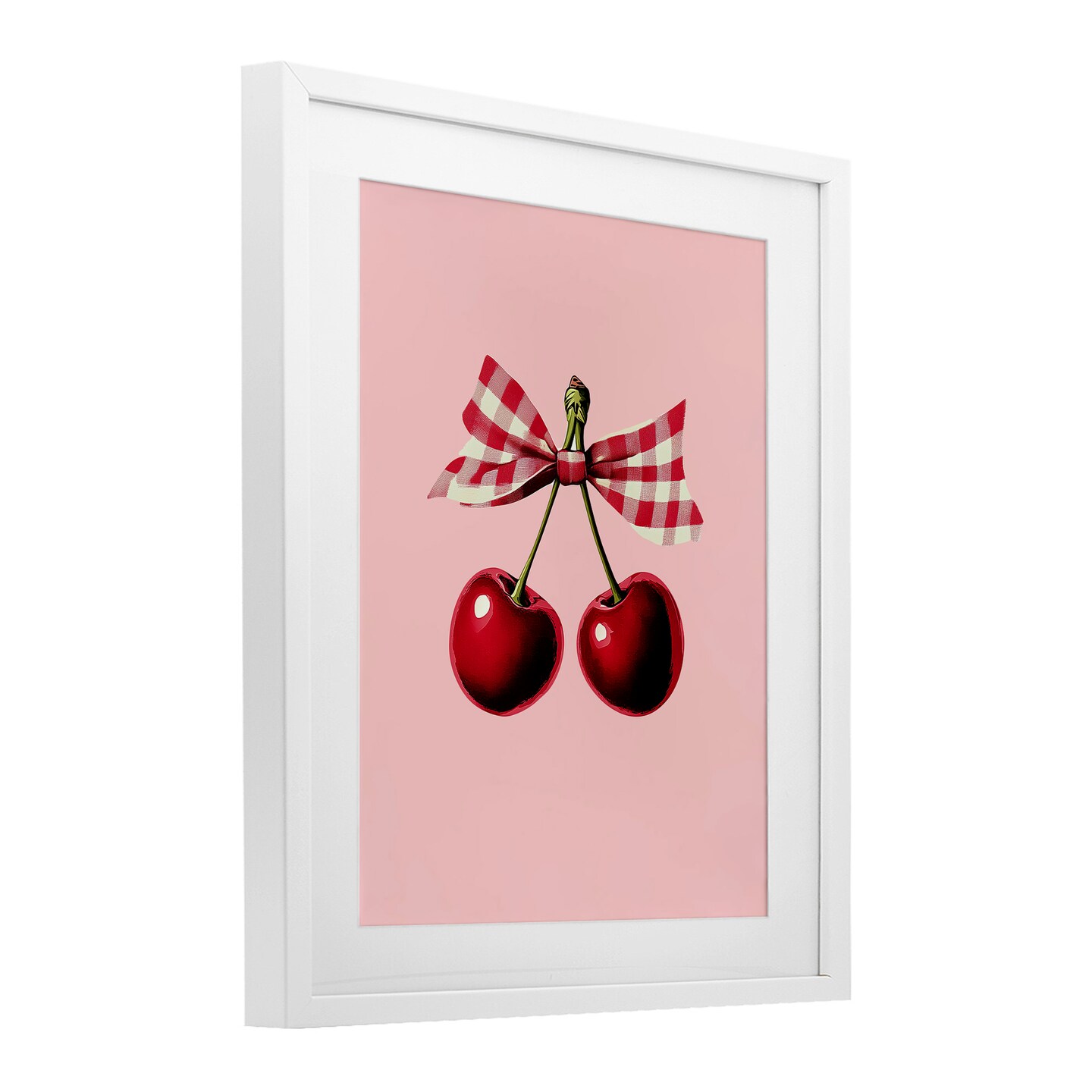 Stupell Industries Cherries with Gingham Bow Framed Print Under Glass, design by Christine Simpson Art
