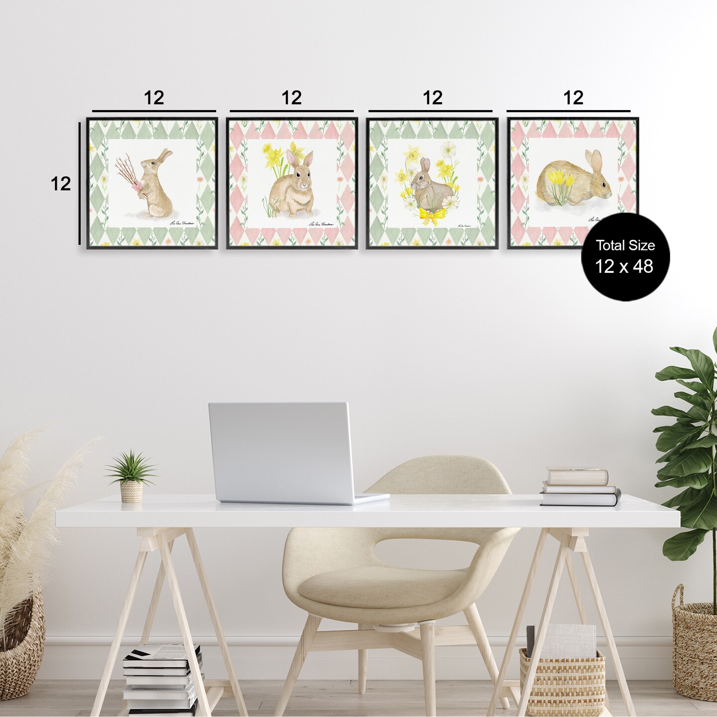 Stupell Industries Spring Bunnies on Argyle 4pc Framed Giclee Set, design by Lee Ann Sanders