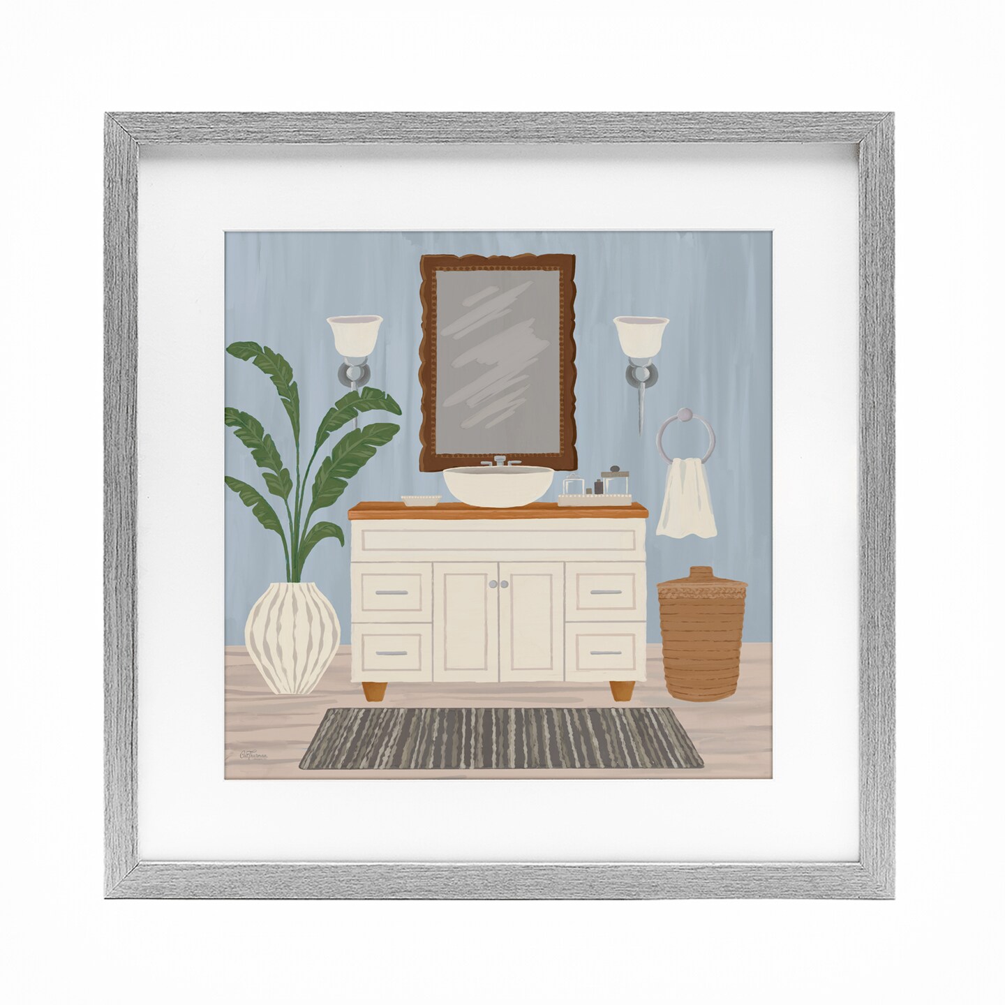 Stupell Industries Unwind and Refresh Bath Sink Framed Print Under Glass, design by Cat Thurman Designs