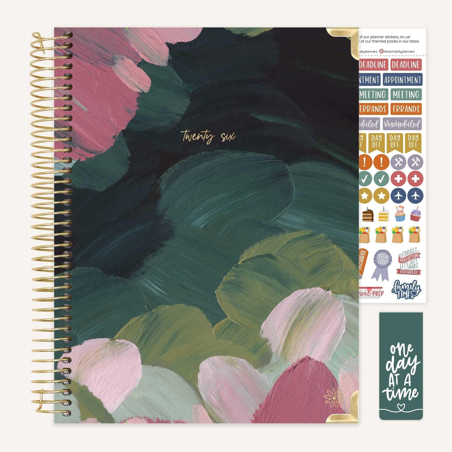 bloom daily planners 2026 Hard Cover Weekly & Monthly Planner, 8.5" x 11", Emerald Paint Strokes