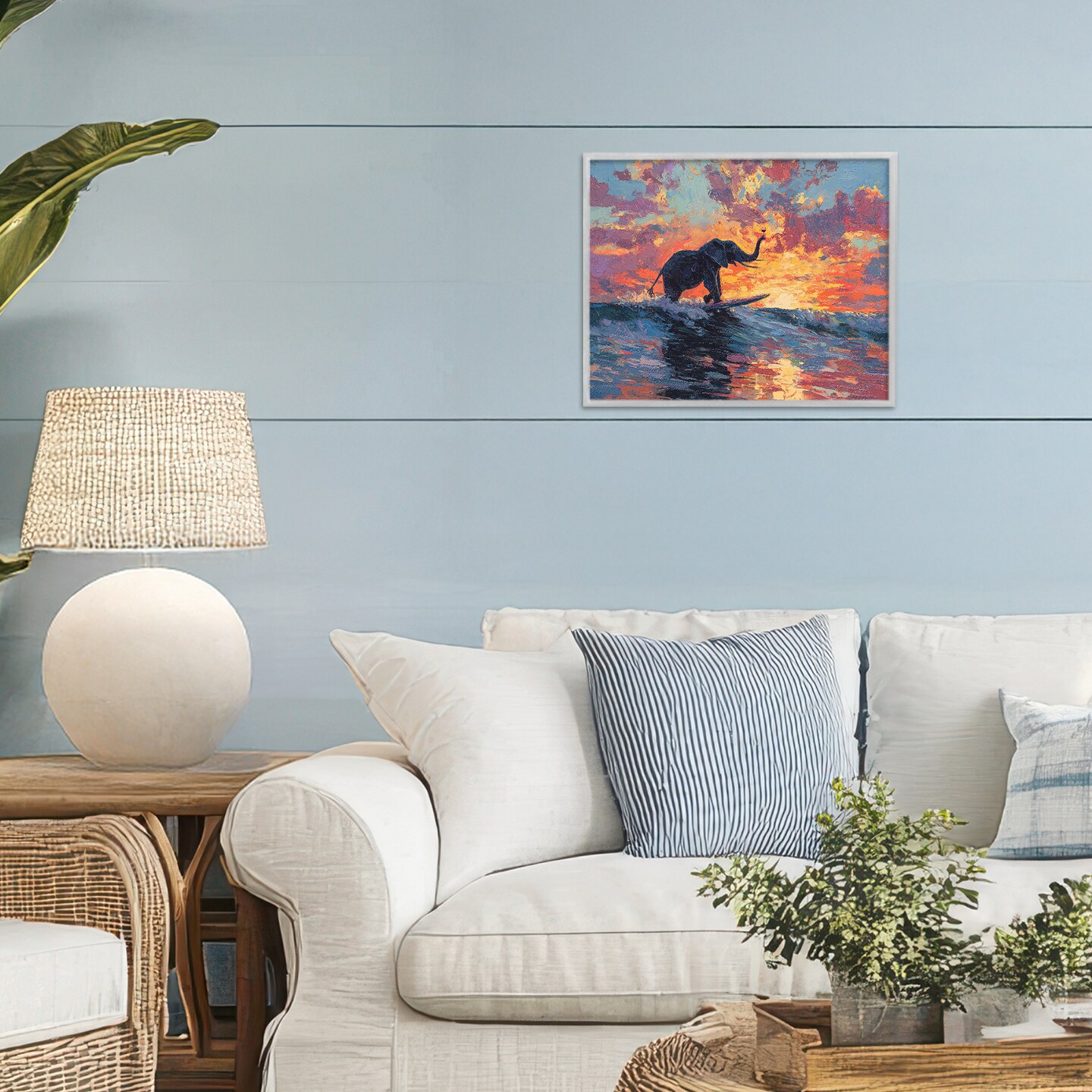 Stupell Industries Sunset Surf Elephant Framed Giclee, design by Ziwei Li