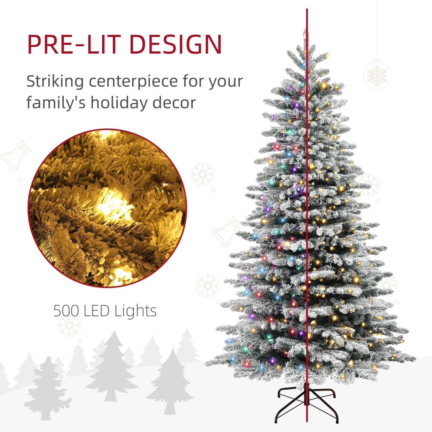 Edge Collections - 7.5' - White - Prelit Flocked Christmas Tree with Remote Control - 1 Piece