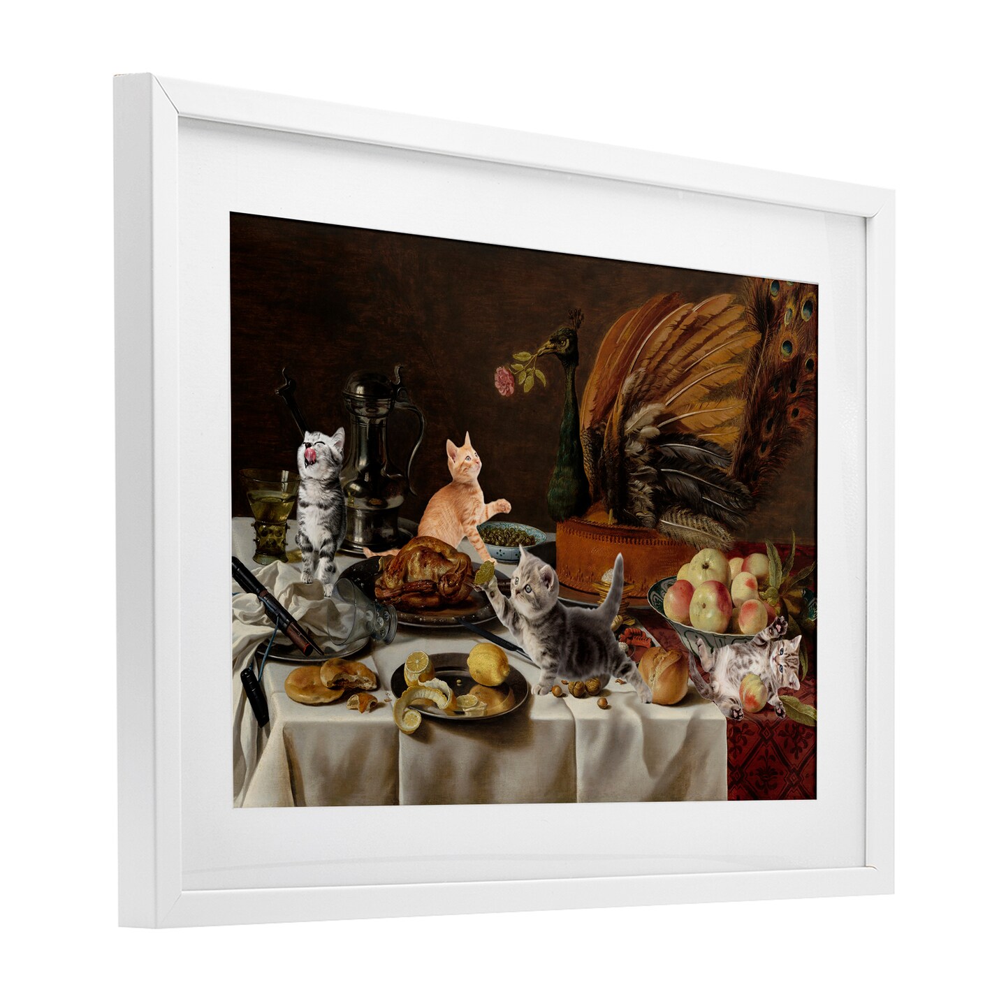 Stupell Industries Kittens on Still Life Feast Framed Print Under Glass, design by Masters Redux