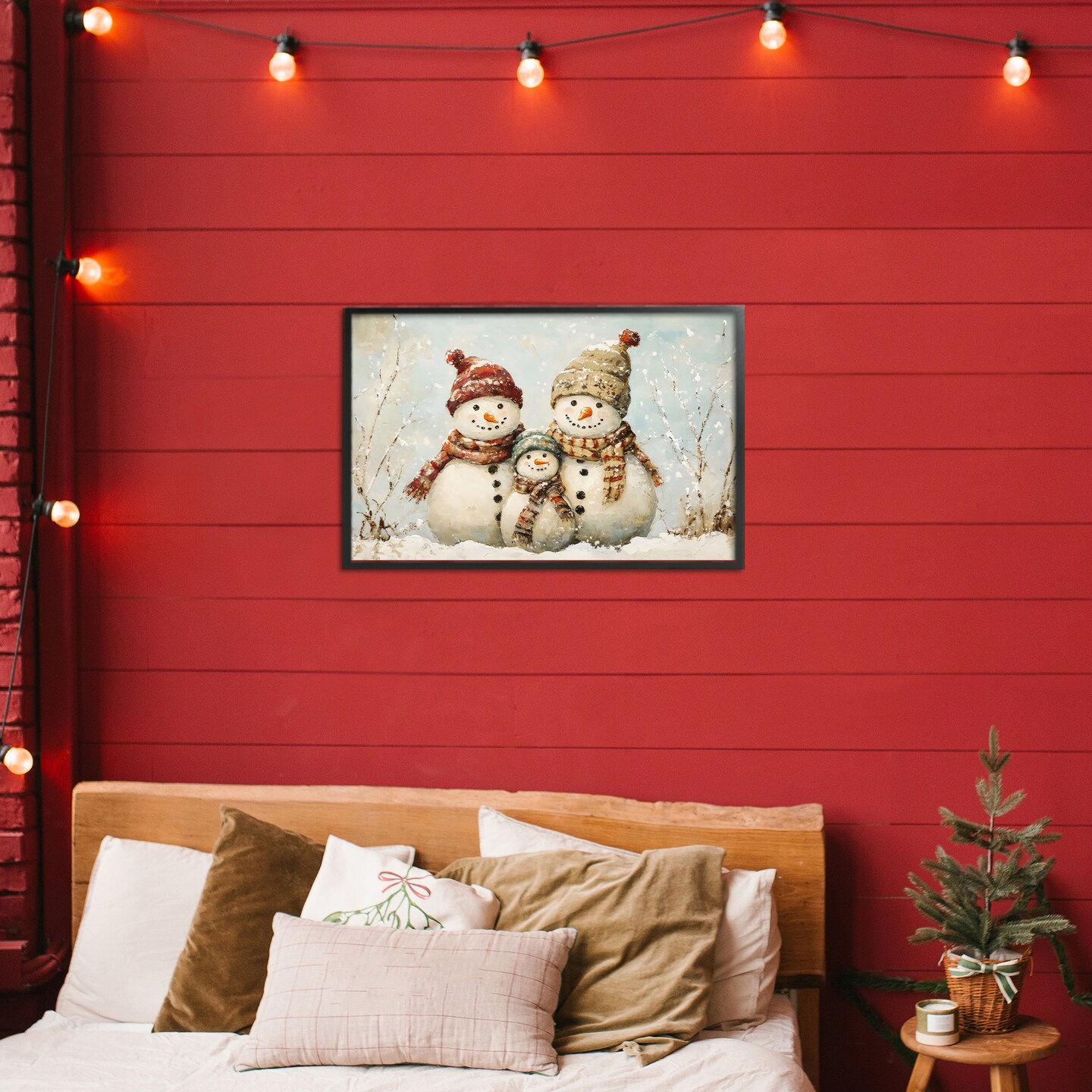 Stupell Industries Snowman Family Of Three Framed Giclee, design by Petal Prints Design