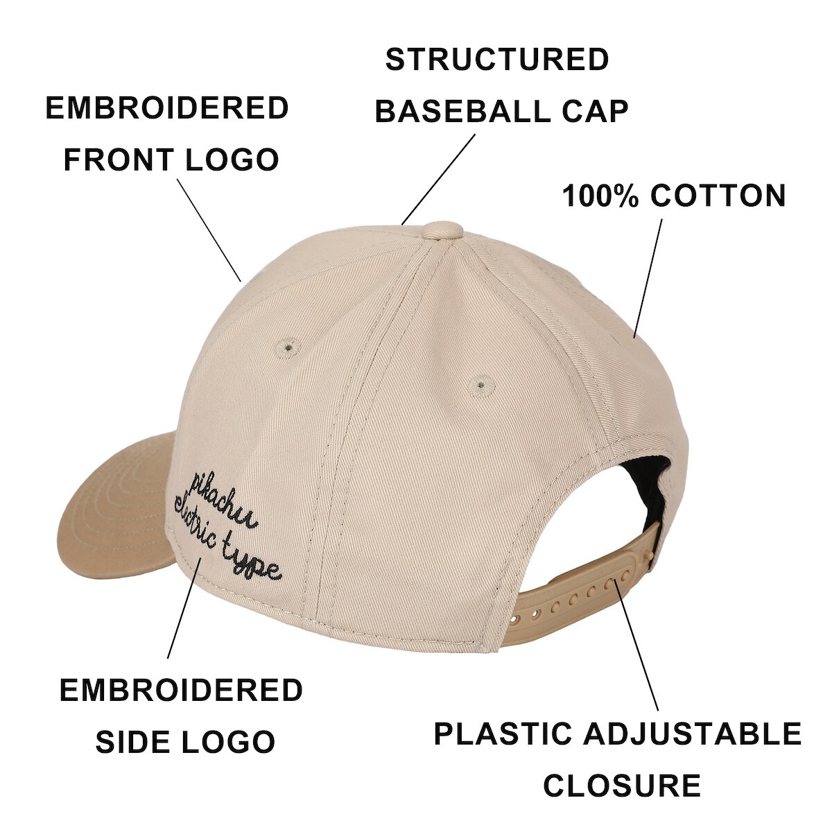 Pokemon Pikachu Electric Type White & Tan Traditional Adjustable Hat