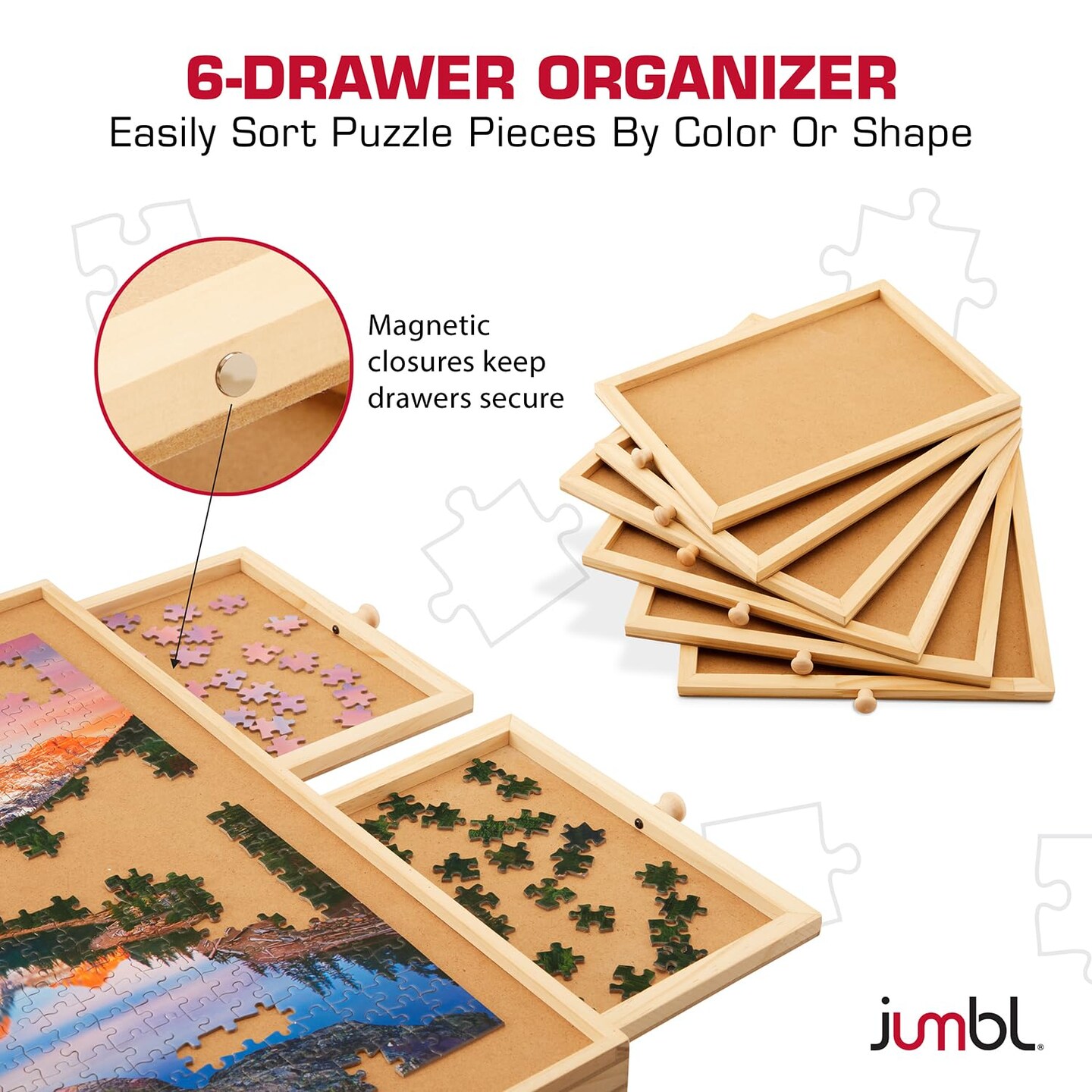 Jumbl Puzzle Board with Drawers, Foldable Legs & Cover - Wooden Jigsaw Puzzle Table