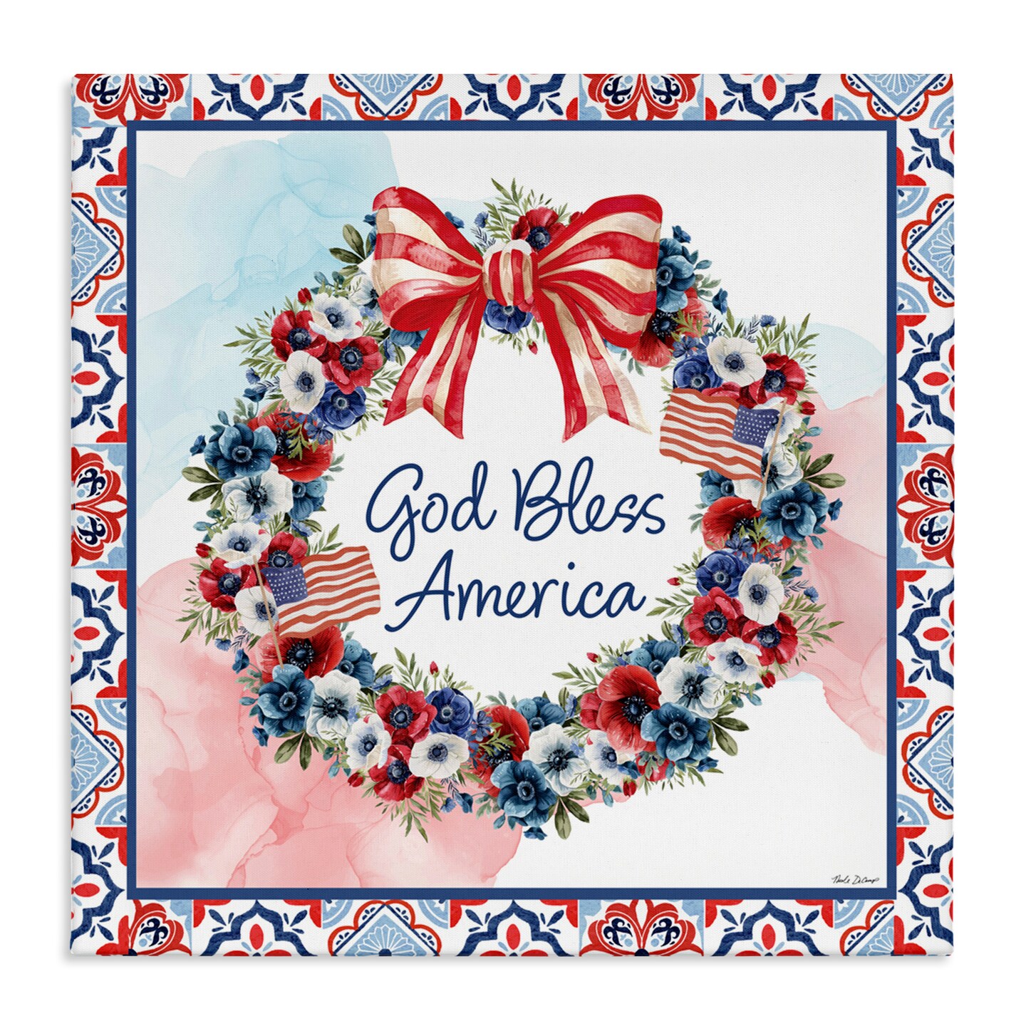 Stupell Industries God Bless America Wreath Canvas, design by Nicole DeCamp